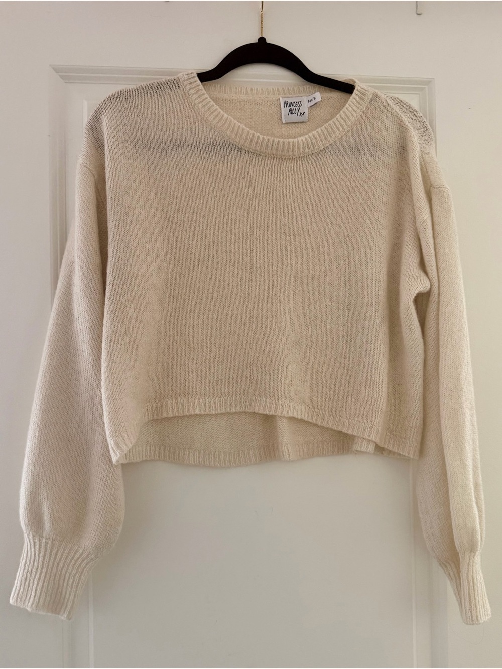 Princess Polly Neutral Cream Cropped Crew Sweater